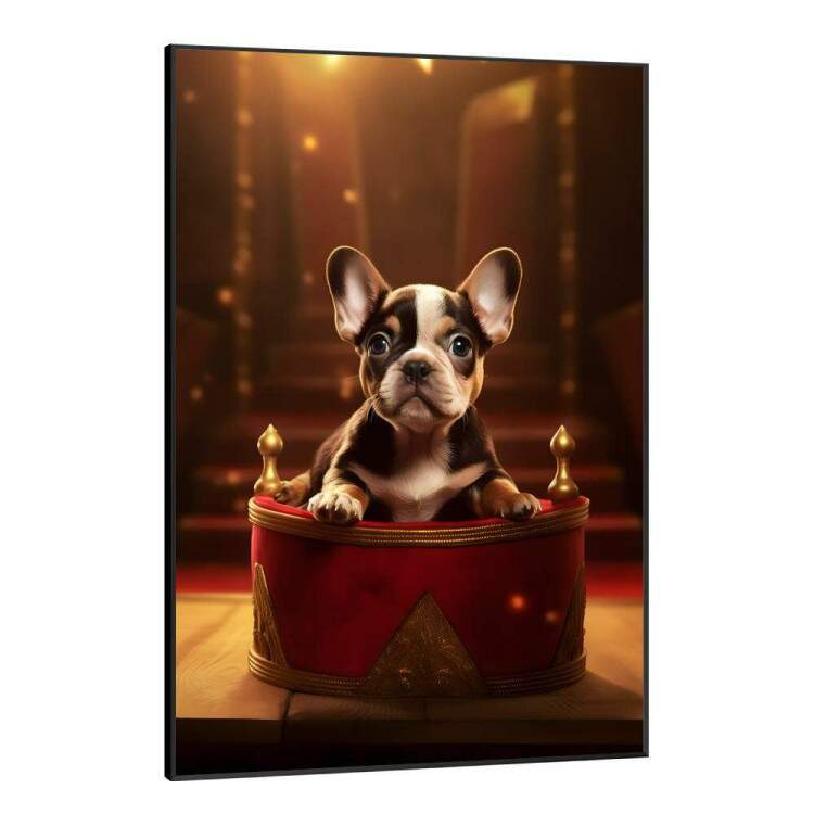 Quadro Decorativos de Animais Cachorro Fofo em Caminha Luxuosa com Fundo Brilhoso