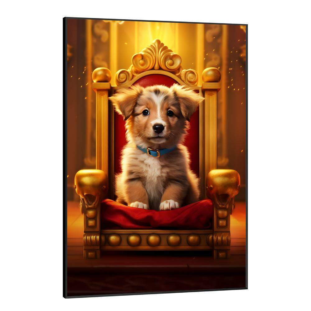 Quadro Decorativos de Animais Cachorro Fofo em Trono Luxuoso