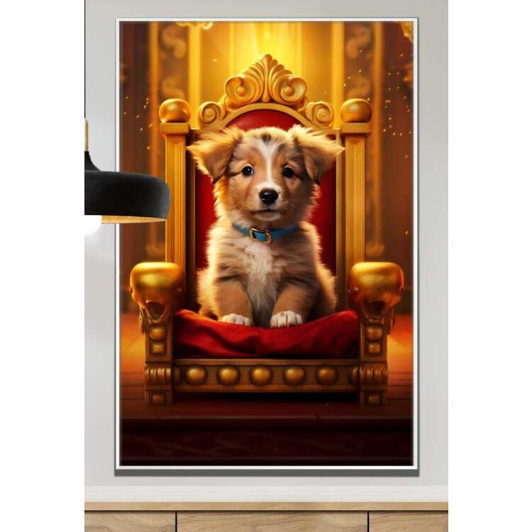 Quadro Decorativos de Animais Cachorro Fofo em Trono Luxuoso