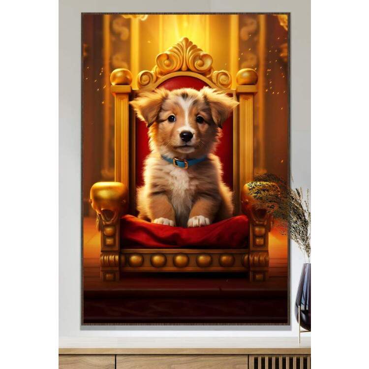 Quadro Decorativos de Animais Cachorro Fofo em Trono Luxuoso