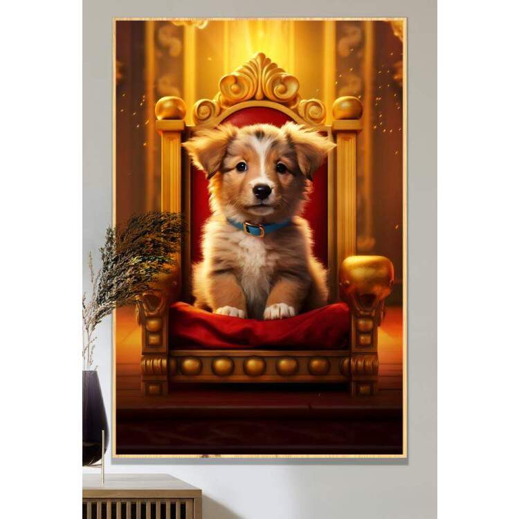 Quadro Decorativos de Animais Cachorro Fofo em Trono Luxuoso
