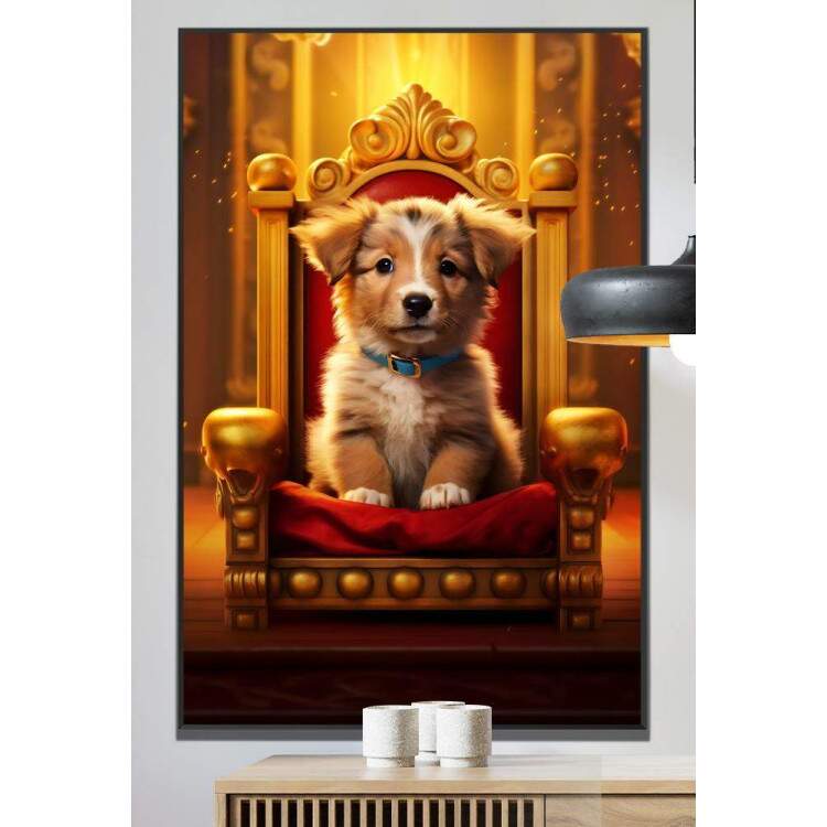 Quadro Decorativos de Animais Cachorro Fofo em Trono Luxuoso