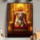 Quadro Decorativos de Animais Cachorro Fofo em Trono Luxuoso
