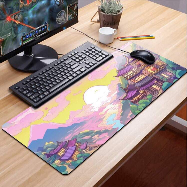 Mouse Pad Gigante 70x30cm Anime Desenho de Vilarejo Roxo