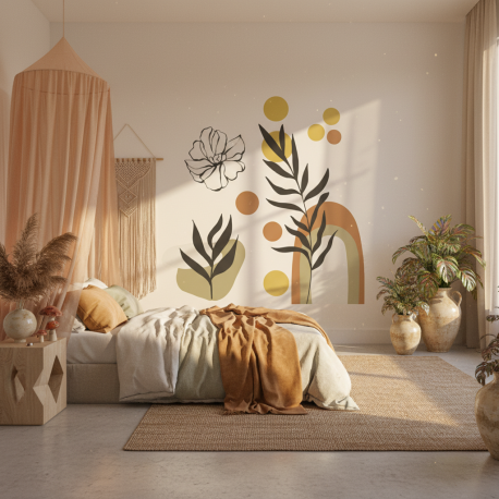 Adesivo de Parede Contemporneo Plantas Minimalistas Boho
