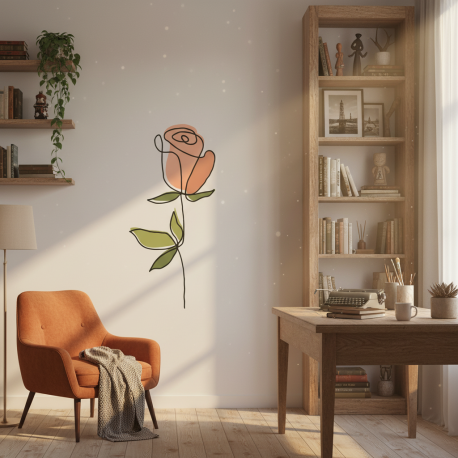 Adesivo Decorativo Floral Contemporneo Rosa Moderna Minimalista Boho