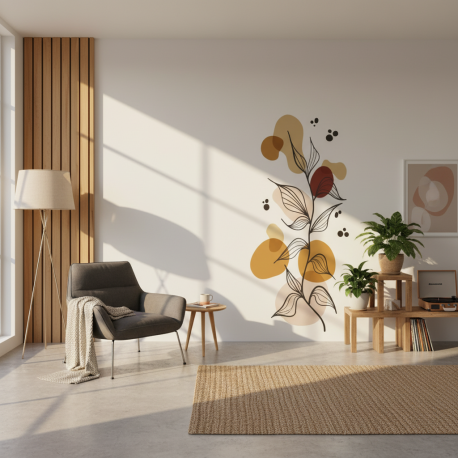 Adesivo de Parede Floral Contemporneo Tons Pasteis Boho
