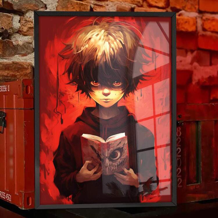 Quadro Decorativo F Arte Fundo Vermelho Inspirado em Ryuk e Light