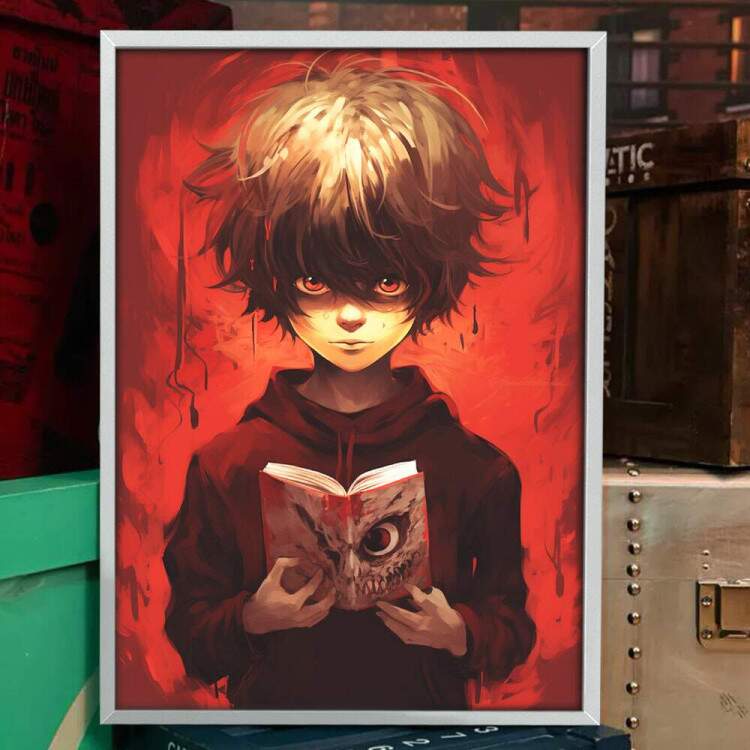 Quadro Decorativo F Arte Fundo Vermelho Inspirado em Ryuk e Light