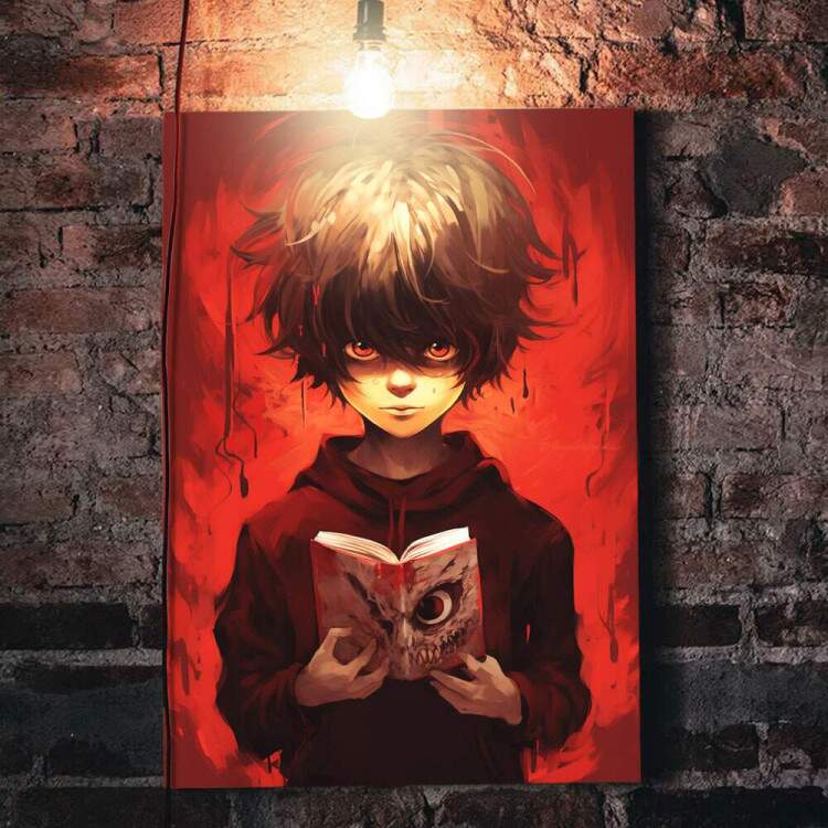 Quadro Decorativo F Arte Fundo Vermelho Inspirado em Ryuk e Light