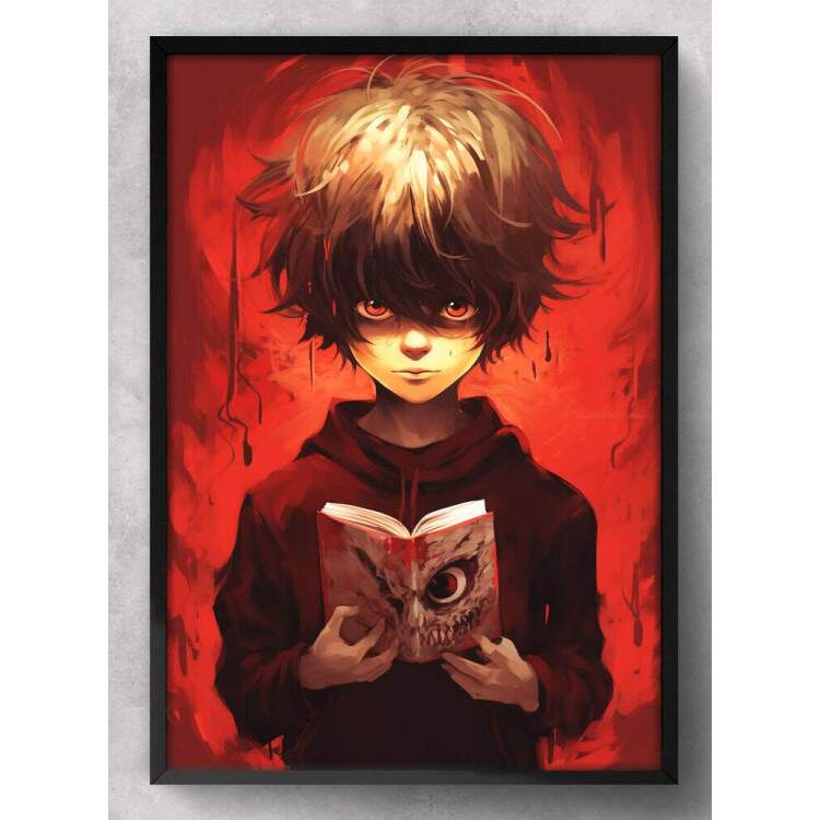 Quadro Decorativo F Arte Fundo Vermelho Inspirado em Ryuk e Light