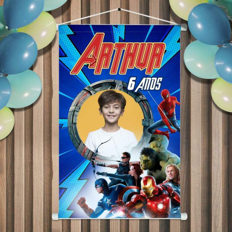 Banner em Lona Infantil Para Aniversrio Inspirado em Vingadores Personalizado