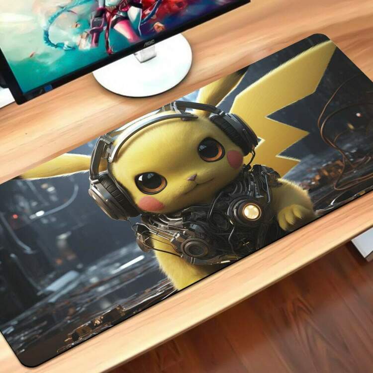 Mouse Pad Gigante 70x30cm Pokemon Pikachu com Fone de Ouvido
