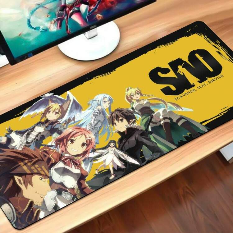 Mouse Pad Gigante 70x30cm Anime Sword Art Online Fundo Amarelo