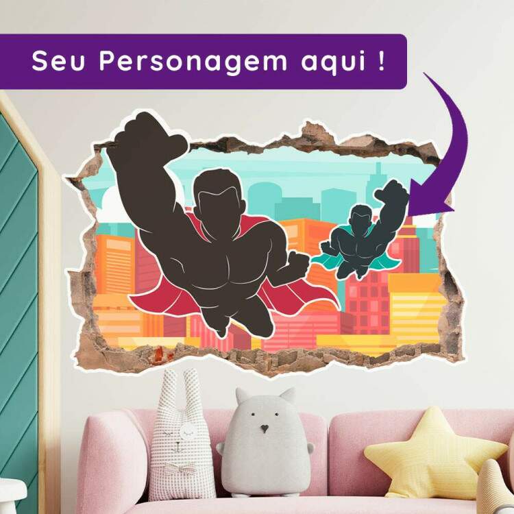 Adesivo Buraco na Parede Personalizado com Seu Personagem