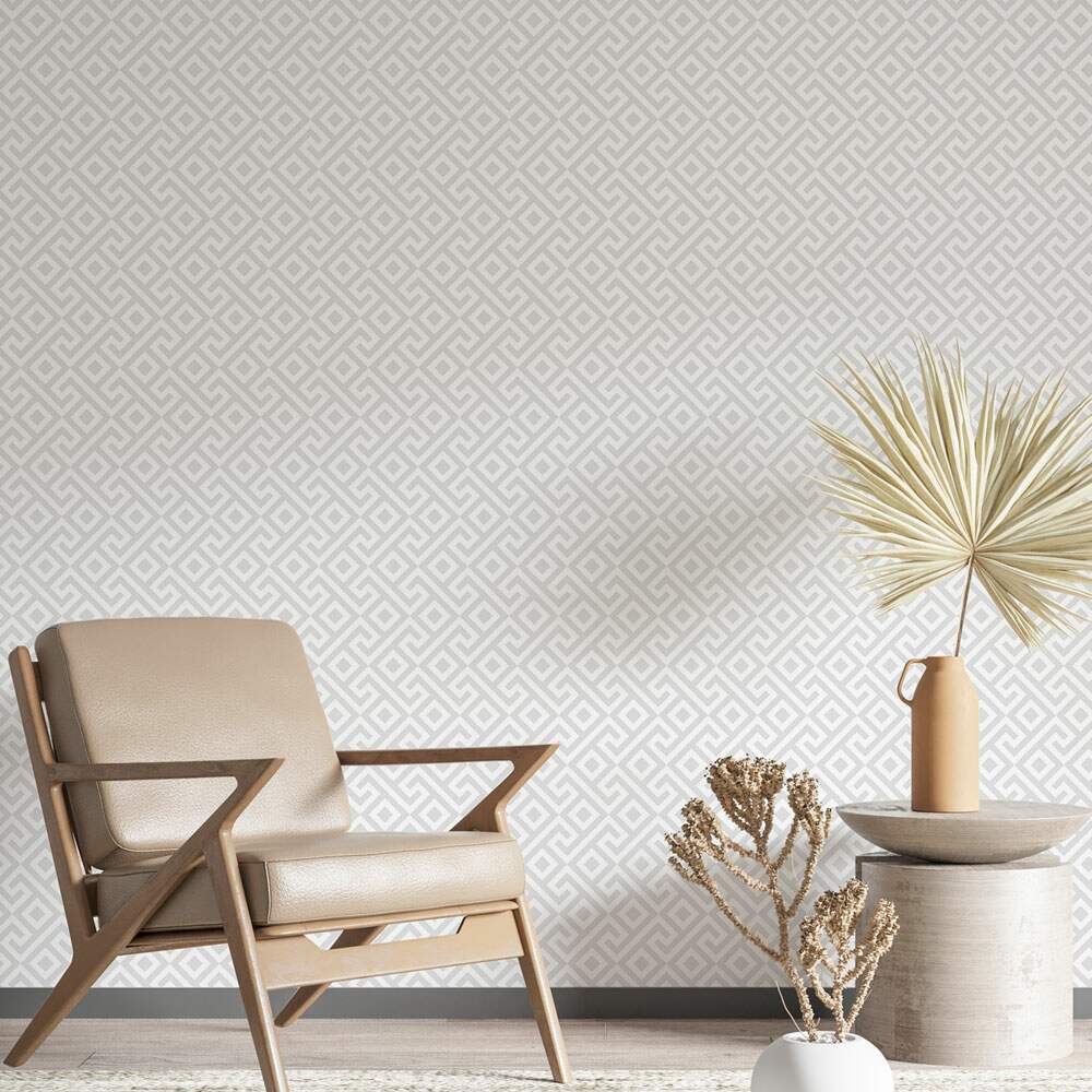 Papel de Parede Branco Abstrato Geomtrico Estilo Vintage