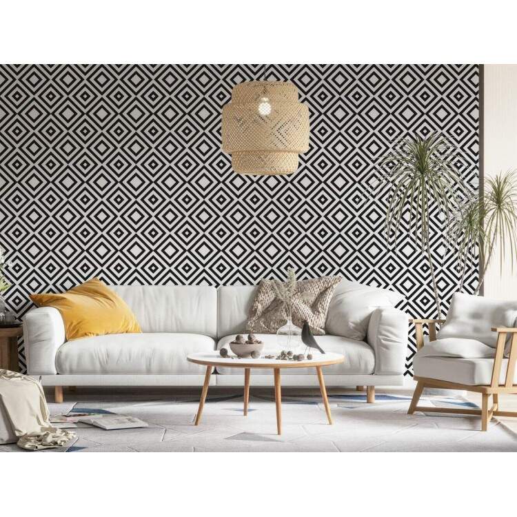 Papel de Parede Preto e Branco Formas de Quadrado