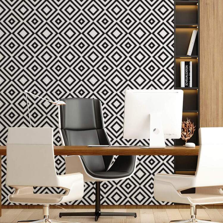 Papel de Parede Preto e Branco Formas de Quadrado