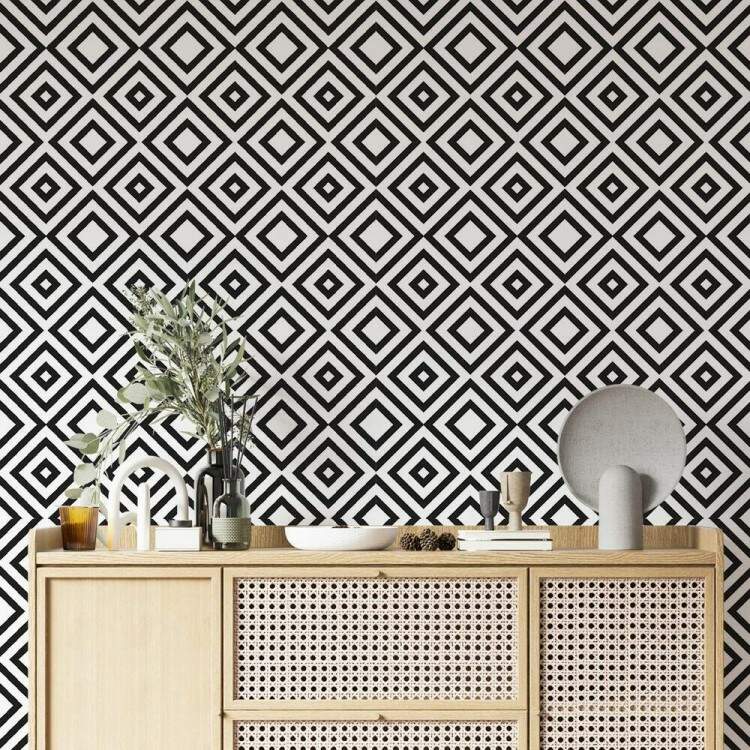 Papel de Parede Preto e Branco Formas de Quadrado