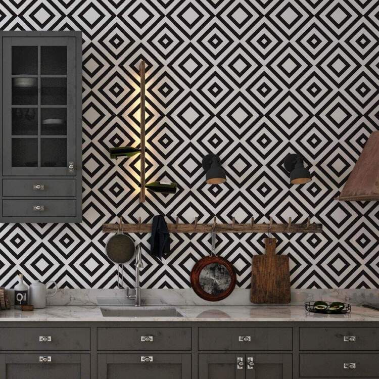 Papel de Parede Preto e Branco Formas de Quadrado