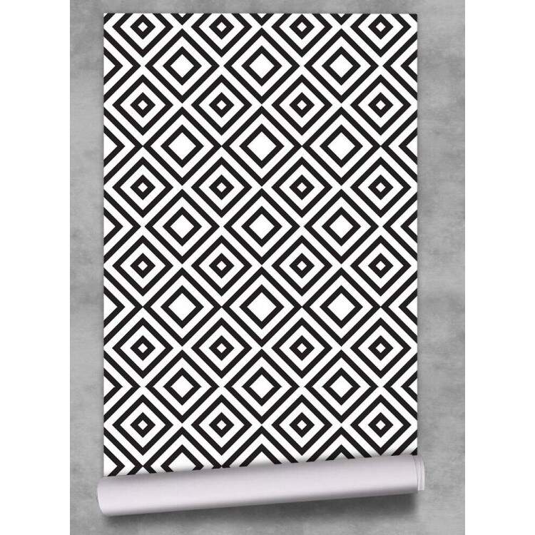 Papel de Parede Preto e Branco Formas de Quadrado