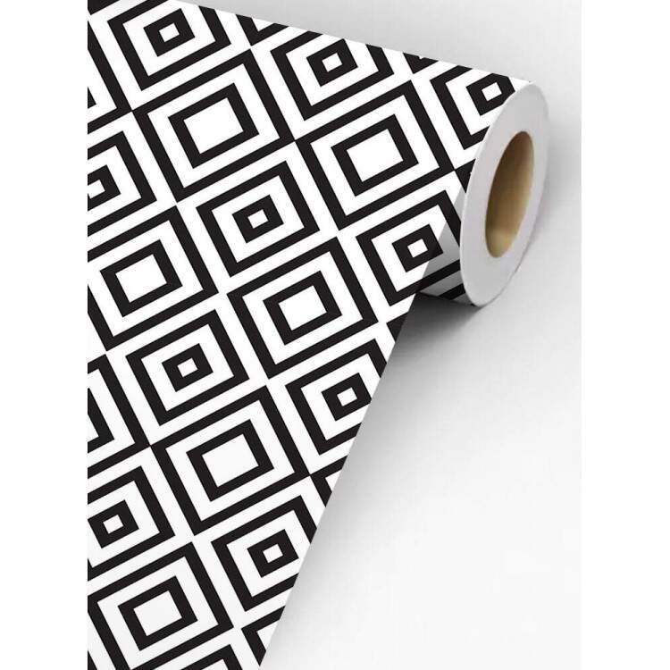 Papel de Parede Preto e Branco Formas de Quadrado