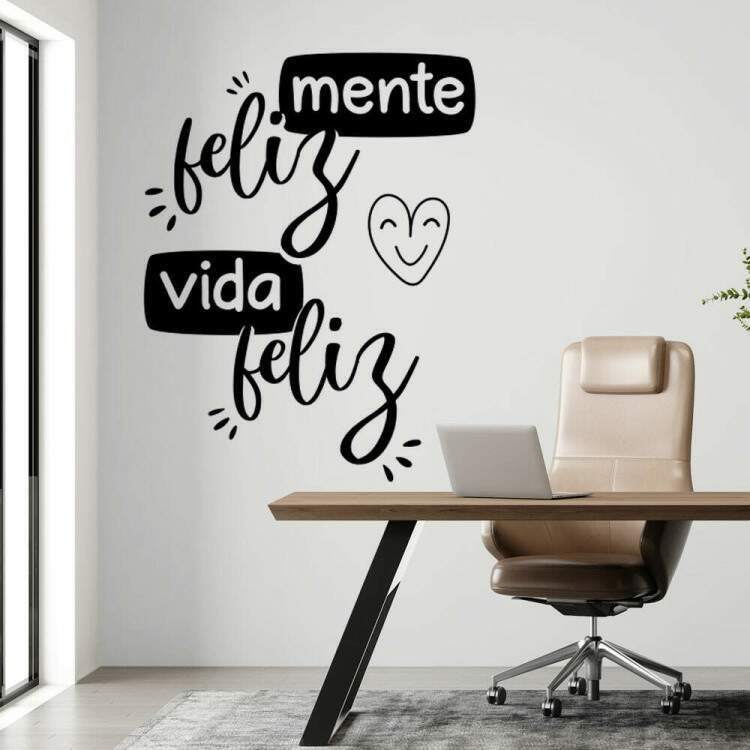 Adesivo de Parede Frase Para o Seu Lar Mente Feliz Vida Feliz