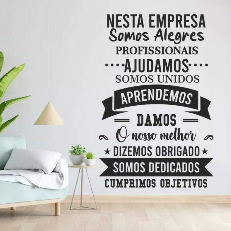 Adesivo de Parede Frase de Ambiente de Trabalho Nesta Empresa Somos Alegres