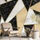 Papel de Parede Mosaico Geom�trico Preto, Branco e Dourado MP