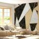 Papel de Parede Mosaico Geom�trico Preto, Branco e Dourado MP