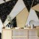 Papel de Parede Mosaico Geom�trico Preto, Branco e Dourado MP