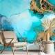 Papel de Parede M�rmore Efeito Liqu�do Azul com Dourado Luxuoso MP