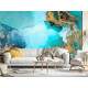 Papel de Parede M�rmore Efeito Liqu�do Azul com Dourado Luxuoso MP