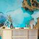 Papel de Parede M�rmore Efeito Liqu�do Azul com Dourado Luxuoso MP