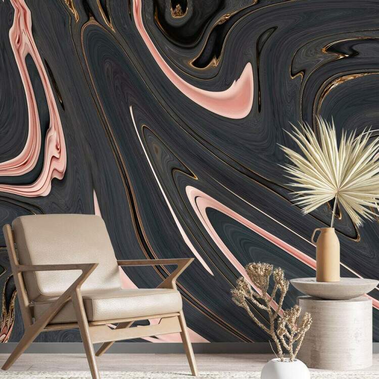 Papel de Parede Mrmore Efeito de Tinta Rose Gold com Cinza MP