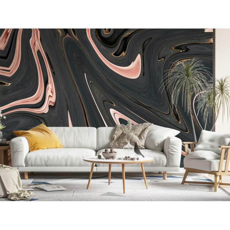 Papel de Parede Mrmore Efeito de Tinta Rose Gold com Cinza MP