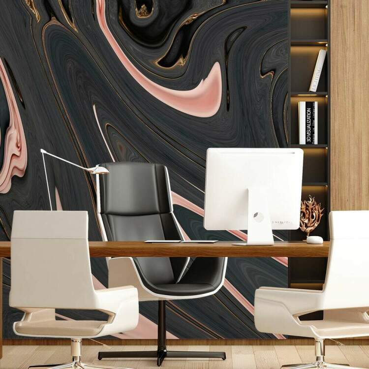 Papel de Parede Mrmore Efeito de Tinta Rose Gold com Cinza MP