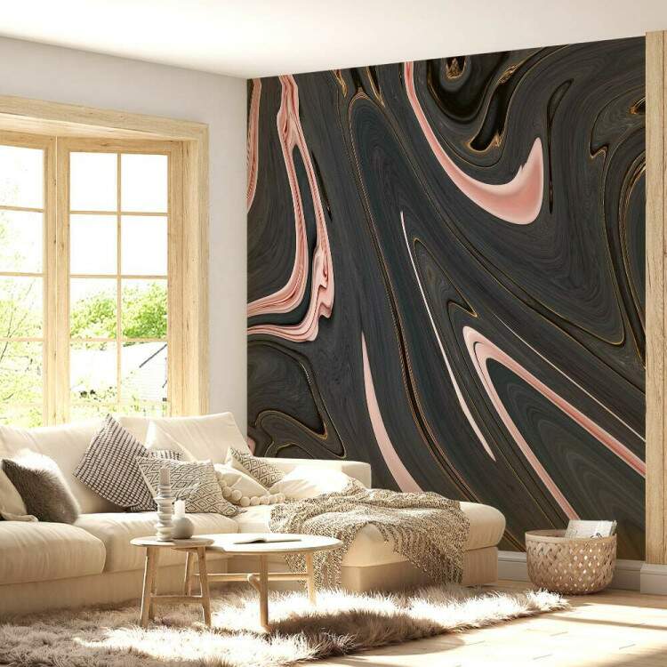 Papel de Parede Mrmore Efeito de Tinta Rose Gold com Cinza MP