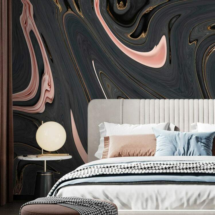 Papel de Parede Mrmore Efeito de Tinta Rose Gold com Cinza MP