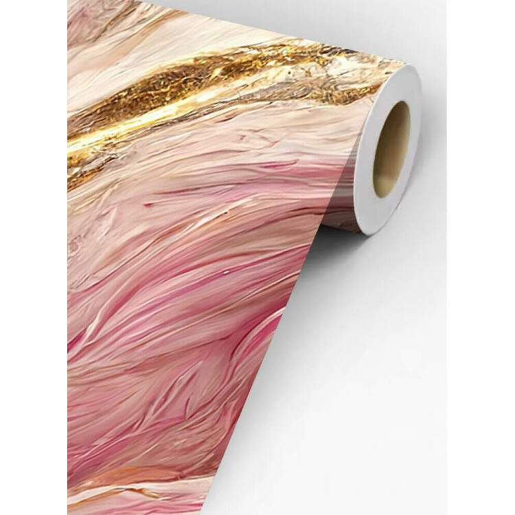 Papel de Parede Mrmore Rosa e Preto com Detalhes Dourados Luxuosos MP