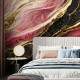 Papel de Parede M�rmore Rosa e Preto com Detalhes Dourados Luxuosos MP