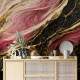 Papel de Parede M�rmore Rosa e Preto com Detalhes Dourados Luxuosos MP