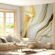 Papel de Parede M�rmore Estilo Ondas em Dourado e Branco MP