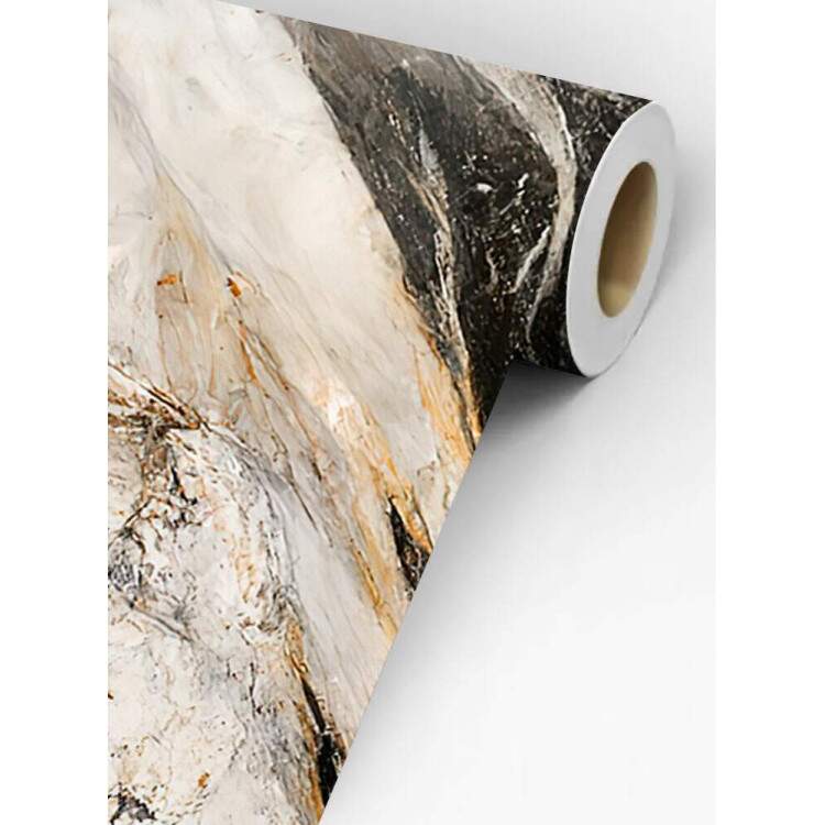 Papel de Parede Mrmore Estilo Pintura Preto, Bege e Dourado MP