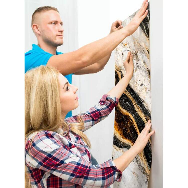 Papel de Parede Mrmore Estilo Pintura Preto, Bege e Dourado MP
