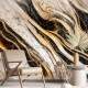 Papel de Parede M�rmore Estilo Pintura Preto, Bege e Dourado MP