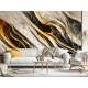 Papel de Parede M�rmore Estilo Pintura Preto, Bege e Dourado MP