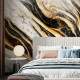 Papel de Parede M�rmore Estilo Pintura Preto, Bege e Dourado MP