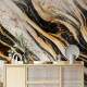 Papel de Parede M�rmore Estilo Pintura Preto, Bege e Dourado MP