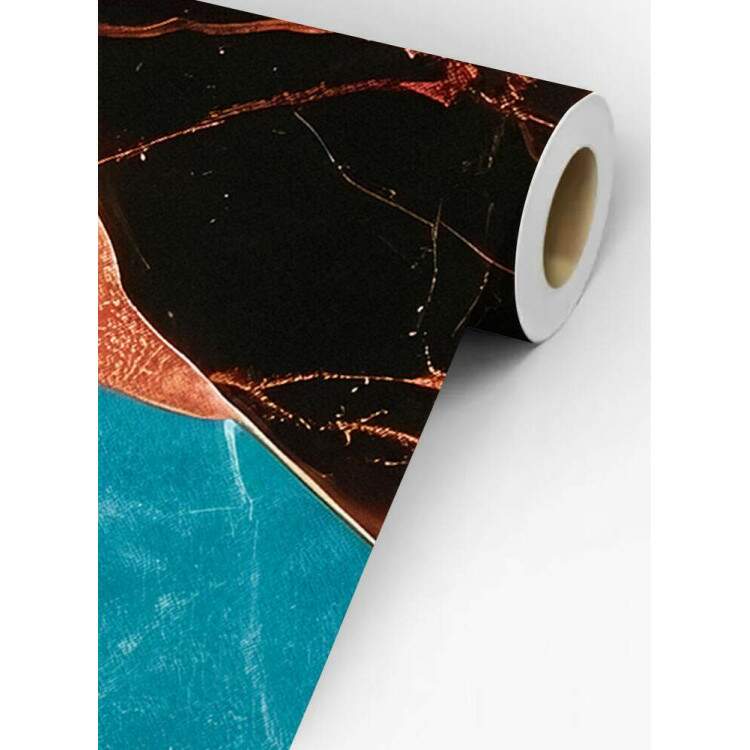 Papel de Parede Mrmore Estilo Pintura Preto, Azul e Rose MP